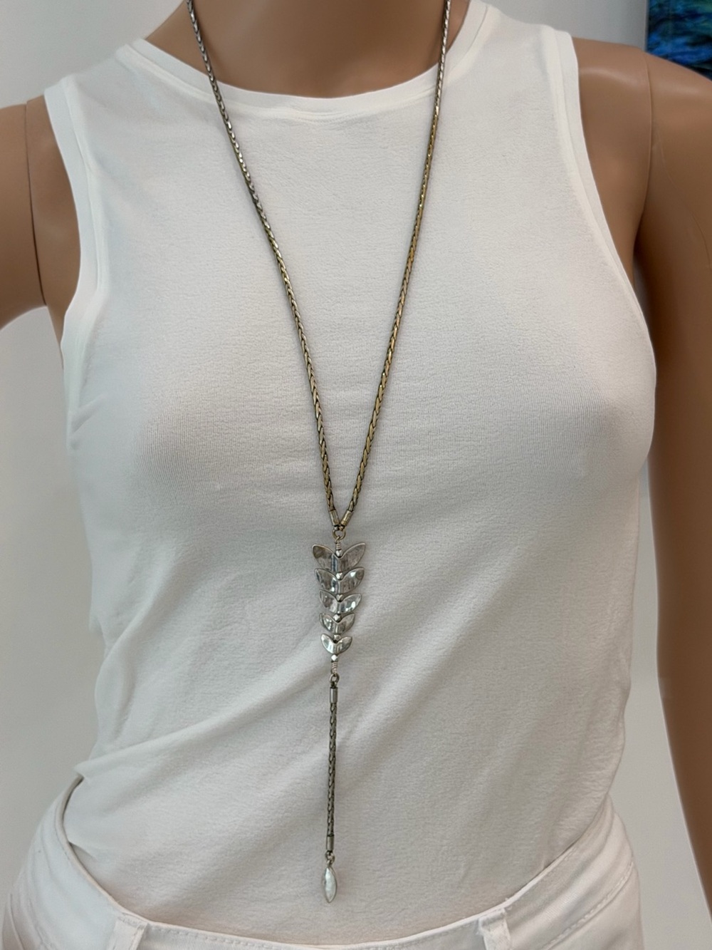 Boho Lucky Brand Leaf Chevron Lariat Y-Necklace, Adjustable Long Chain